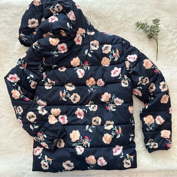 RoxyFloral Shell Puffer Jacket - Size 10/M - EUC - Navy